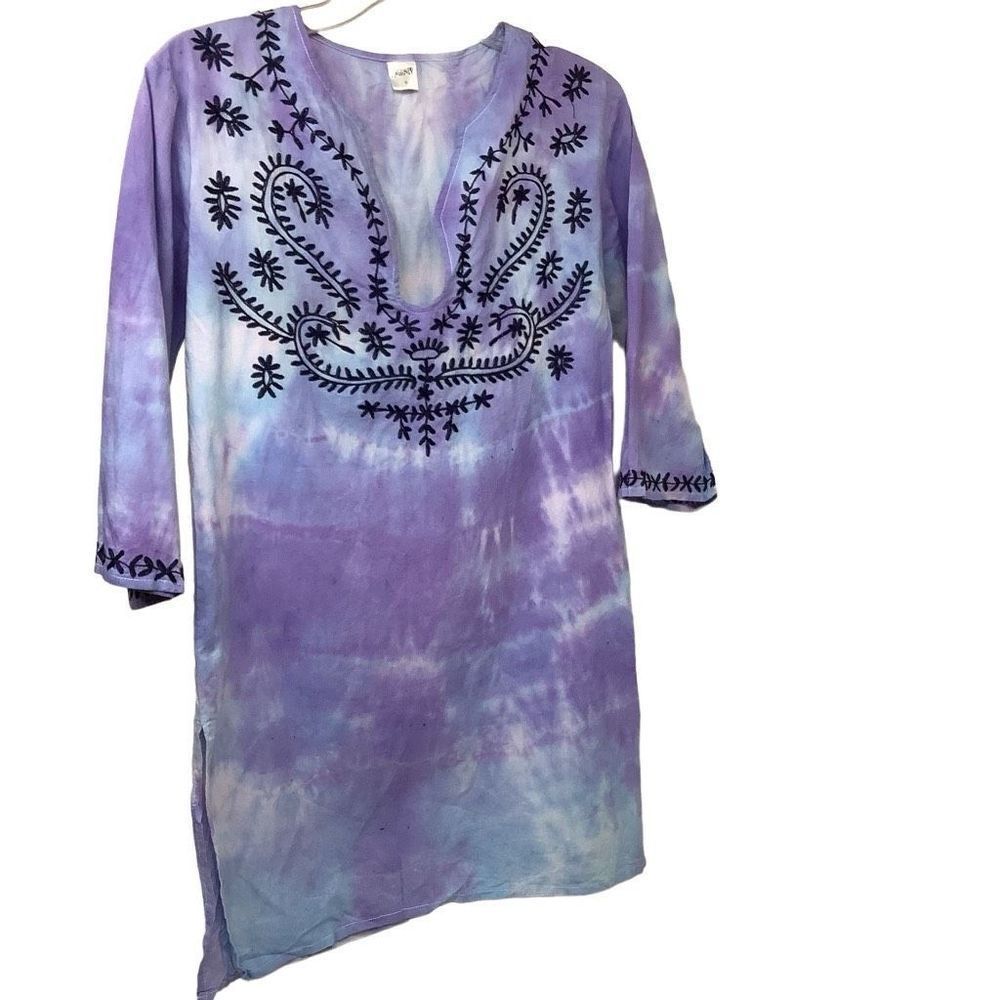 Highness Tunic Style Blue and Purple Tye Dye Top Size Small